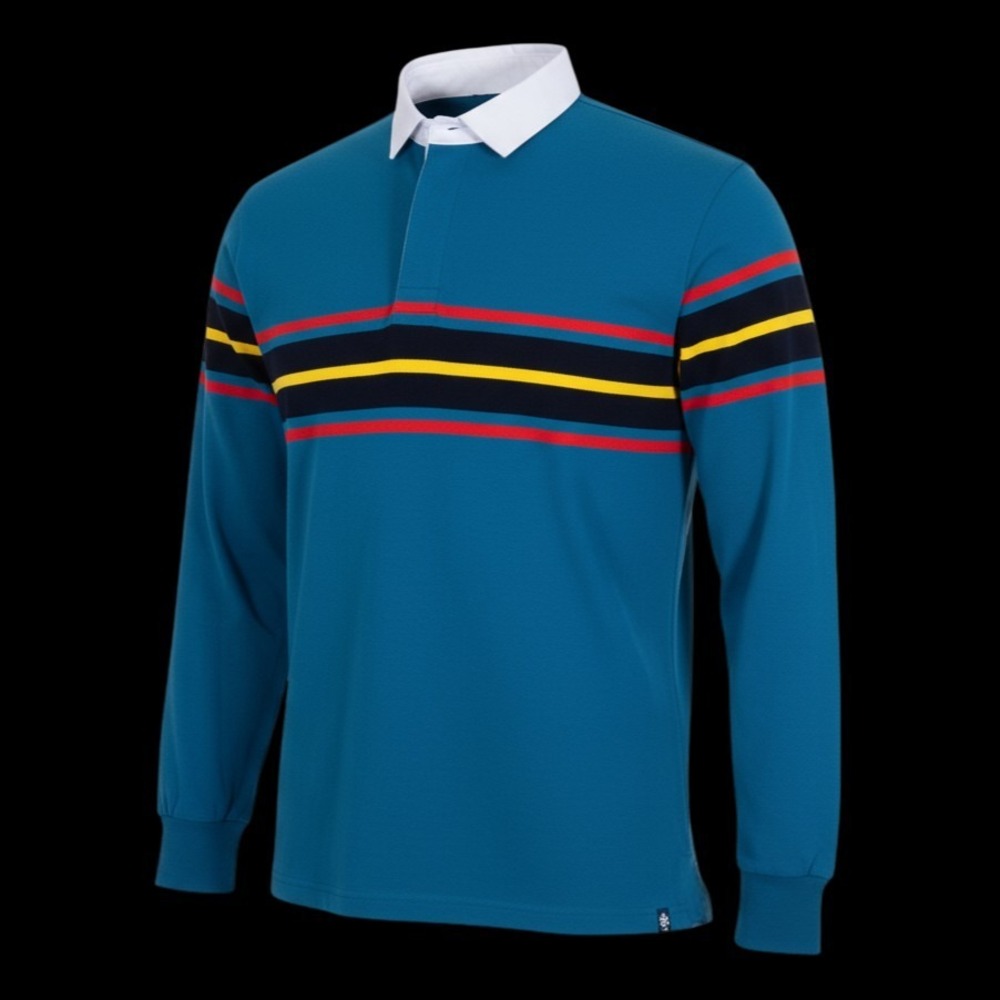 Withernot Striped Rugby Shirt Mens XL Teal Blue Long Sleeve Pullover Polo Preppy